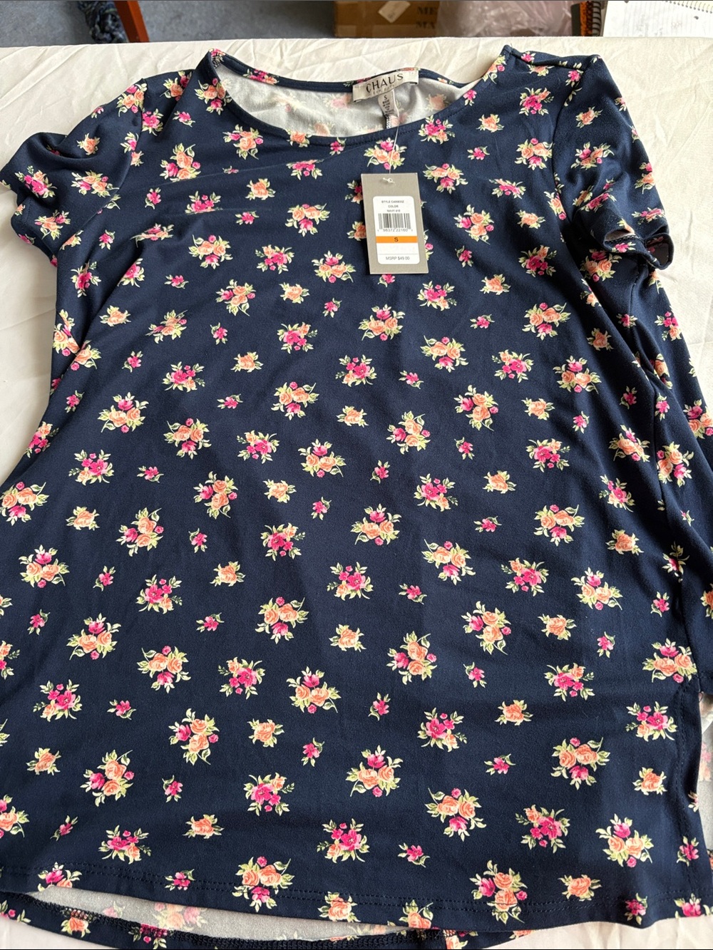 Chaus Navy Floral Short-Sleeve Blouse